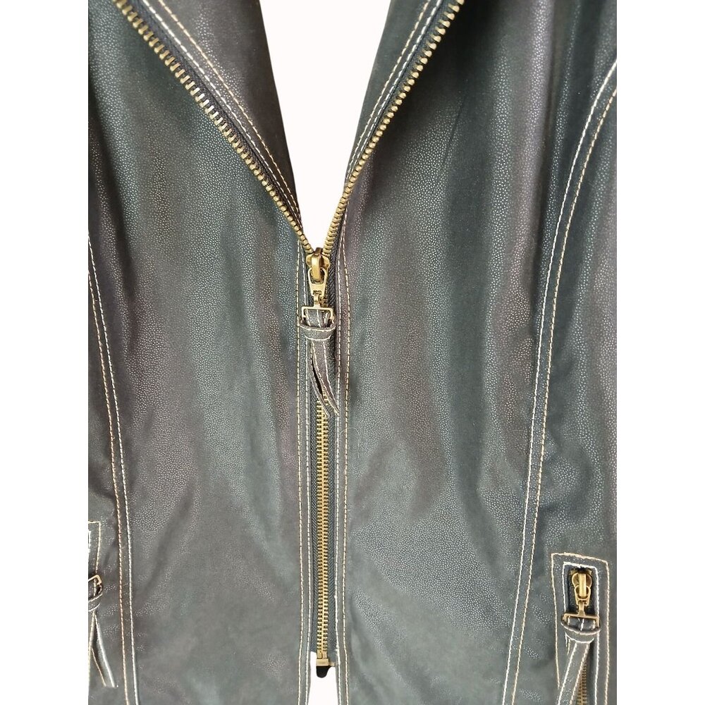 CANDA C&A Womens Black Faux Leather Jacket Zipper Closure Contrast Size 40 Moto - Picture 5 of 13